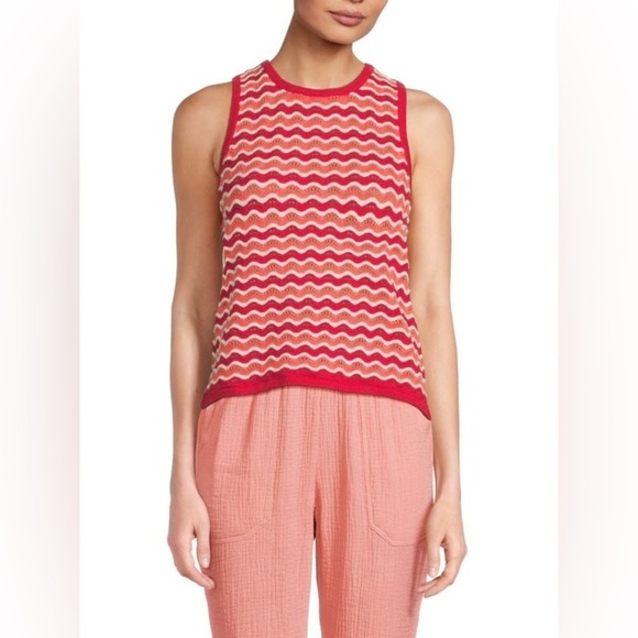 NWT Marine Layer Women’s Fay Sweater Top Chic Raspberry Coral White Sleeveless - Picture 1 of 11